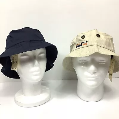 Vintage NOS Eddie Bauer Bucket Hats (2) Khaki/Navy Gilligan Large/XL Cotton USA • $49.99