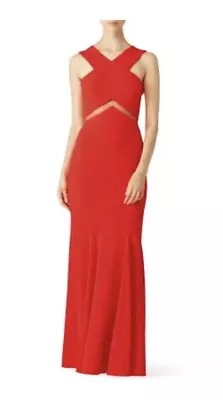 MIGNON Chevron Mesh Cutout Gown Red Mermaid Maxi Formal Dress 4 • $129