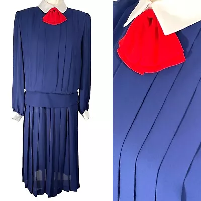 Vintage Dress 2 Piece Navy Blue Lightweight Academia Secretary Preppy Grunge • $22