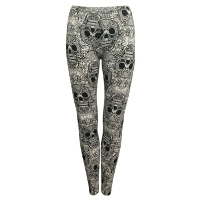 £9.74 • Buy Ladies Womens Skull Face Skeleton Print Stretchy Floral Leggings Sizes Uk 8 - 26