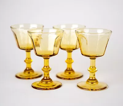 Vintage Amber Glass Liquor Cocktail Glasses Set Of 4 Stemware • $34.95