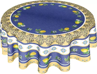 Yellow And Blue Tablecloth Round 60 Inch Spring Summer Lemon Table Cloth Washabl • $26.19