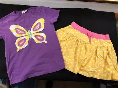 MINI BODEN Girls 9-10 Yr Purple Butterfly Applique Tee Top & Dot Skort Skirt Set • $15.99