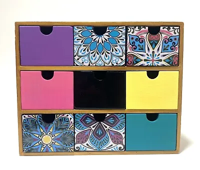 Mini Boho Style Desk Top Chest Of 9 Drawers Jewelry Box Make Up Organizer • $34.99