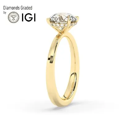 IGI2 CT Round Cut Lab-Grown Diamond Hidden Halo Engagement Ring18K Yellow Gold • £1422