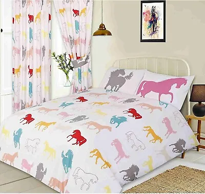 Girls Horses Equestrian Horse Pony White DOUBLE Duvet Cover Bedding Set Gift • £20.49