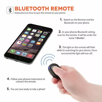 Wireless Bluetooth Remote Shutter Button For Selfie Stick Monopod IPhone Samsung • £3.49