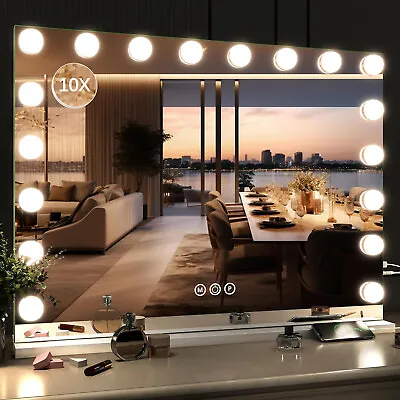 Large Hollywood Vanity Mirror Makeup W/ 3 Lights Dimmable 18 LED Bulbs USB 32 In • $109.19