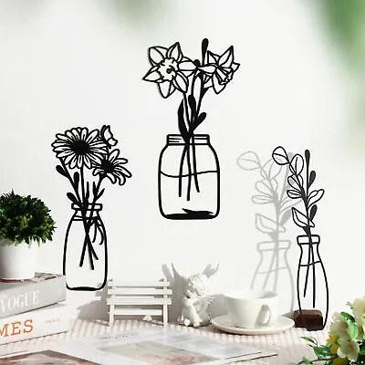 3 Piece Metal Flowers And Vases Wall Decoration Minimalist Art Wall Sculpture Da • $12.06