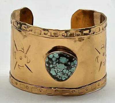 Vintage Copper Turquoise Wide Cuff Bracelet American Indian Style • $34.99