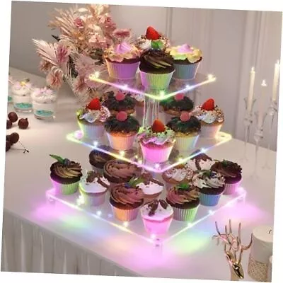 3 Tier Acrylic Cupcake Stand Square With Lighted Cupcake Acrylic Square • $24.95