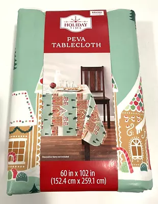 Holiday Time 60 X 102  Peva Vinyl Tablecloth Christmas Gingerbread Village • $12