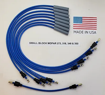 MOPAR DODGE PLYMOUTH 273 318 340 360 BLUE 8mm Spark Plug Wires For Points Cap US • $54.63