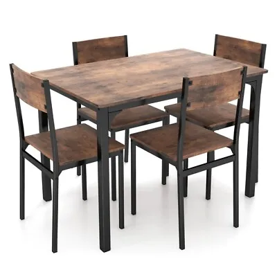 5Pcs Industrial Dining Table Kitchen Space-saving Furniture 4-Chairs Metal Frame • $197.98