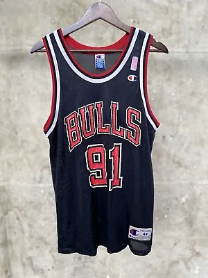 $9.99 • Buy VTG Champion Dennis Rodman Bulls Basketball Jersey # 91 Size 44 Black NBA