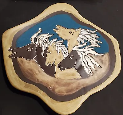 Horses MARA Mexico Stoneware Art Pottery Horse Signed Platter/ Wall Plaque  • $26.99