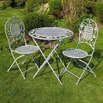 Meadow Grey Metal Bistro Set Outdoor Patio Garden Furniture Table 2 Chairs • £119.99