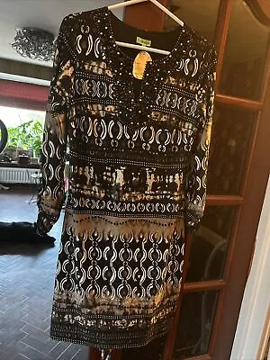 Astec Print Dress Multicolor Beaded Neckline Size  10 K-design • £30