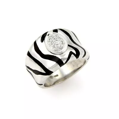H. Stern Diamonds & Enamel Striped Design 18k White Gold Band Ring • £2020.01