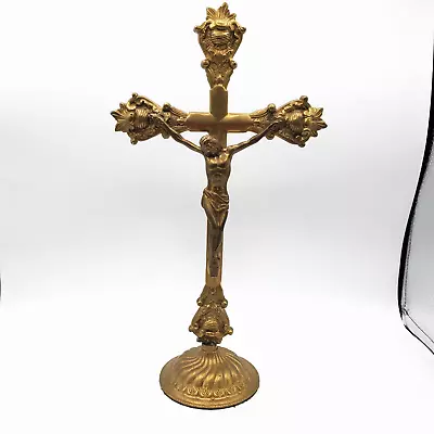 $68.50 • Buy Vintage Altar Crucifix GATCO Brass 14 Inch Ornate Free Standing Christ On Cross
