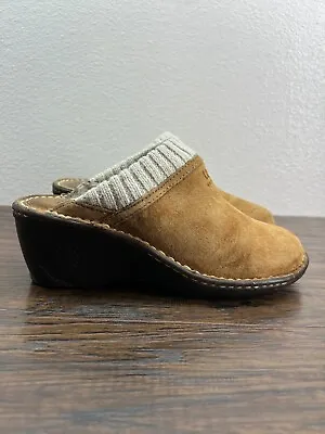 UGG Australia Women's 6 Gael Chestnut Suede Mules Sheep Lined Mocs Wedge  • $22.88