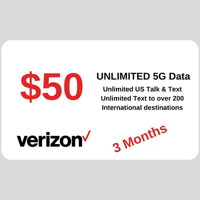 NEW Verizon Nano SIM $50 UNLIMITED 5G DATA/CALL/TEXT  + 3 MONTHS Included • $99.99