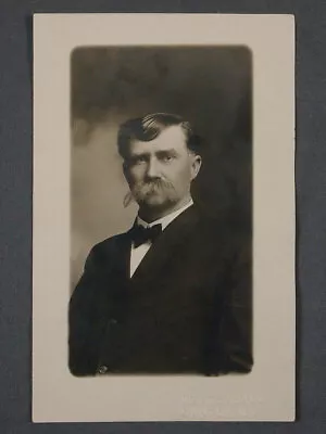 $4.99 • Buy Antique Real Photo Postcard Man With Great Mustache Hair Fiatt Illinois IL RPPC