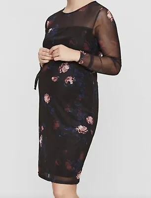£16.99 • Buy MAMALICIOUS Black Floral Mesh Lace Maternity Stretch Party Dress Size XL 14 - 16