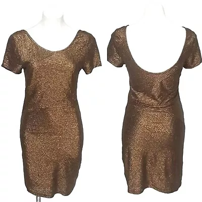 Free People Womens Metallic Bronze Moonage Daydream Bodycon Bareback Dress Small • $39.99