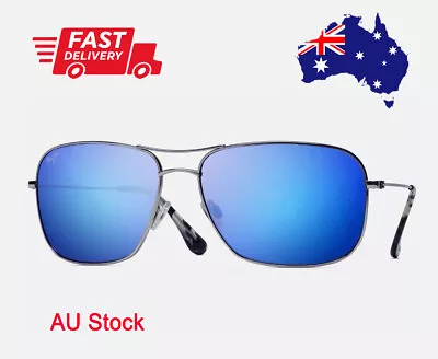 $229 • Buy Maui Jim Breezeway Large Polarized Aviator Sunglasses Silver/Blue Hawaii LENS