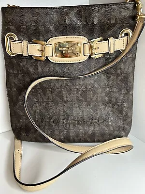 Michael Kors Brown Signature Hamilton Traveler Crossbody Bag Purse • $35