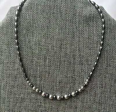 Men's Women's Magnetic Hematite Black Silver Rice Rounds Necklace Very Strong! • $40.99