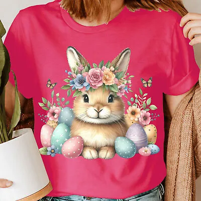 Easter Cute Floral Bunny Eggs Flowers Rabbit Gift Funny Womens T-Shirts #ADUJ • £9.99