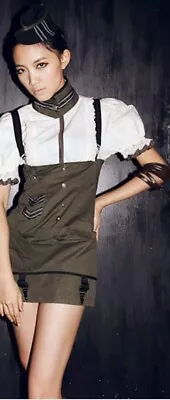 RQ-BL Steampunk Military Olive Skirt W Garters & Suspenders Braces Goth Punk • $32