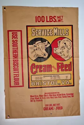 $95 • Buy XX LARGE Vintage Paper Sack Bag, SERVICE MILLS CREAM BRAND FEED, BRISTOL VA 1983