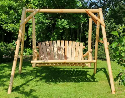Rustic Swing Bench Outdoor Patio Furniture 2 Seater Wooden Rocking Chair Seat • £199.90