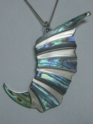 £20.42 • Buy Horn Of Plenty ABALONE & .925 STERLING SILVER PENDANT NECKLACE W/ 18  Chain