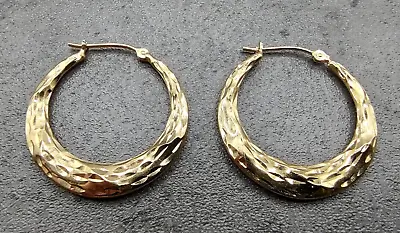 Estate QVC Mazza Bartholomew MB 14K Yellow Gold Textured 1  Hoop Earrings • $129