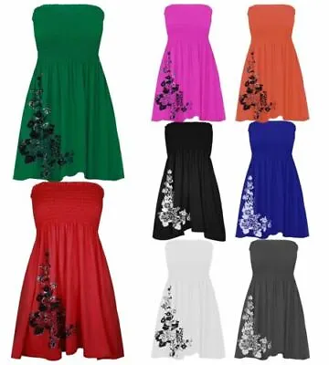 New Ladies Floral Print Strapless Mini Dress 8-20 • $16.41
