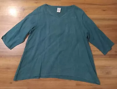 Match Point Blouse Womens Medium Linen Lightweight Flowy Ruffle Teal Cooling  • $24.99