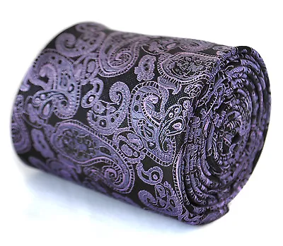 Frederick Thomas Designer Mens Tie - Black - Dark Purple Paisley Novelty Necktie • £15.99