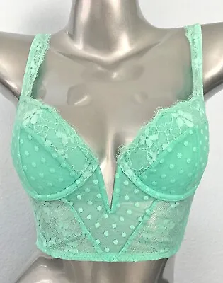 Victorias Secret Nwt Green Dot Dream Angels Lightly Lined Sexy V Long Lace Bra  • $10