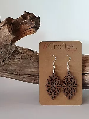 Wooden Earrings Laser Cut Decorative Leaf Shape Drop/Dangle Style D7 • $20