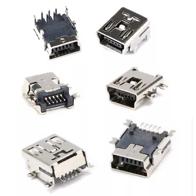 Mini USB Type B 5PF Female Connector SMT / DIP 90°Angled / Tail Board PCB Socket • $38.18