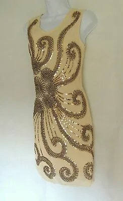 Nude 1920's Style Gatsby Vintage Look Charleston Sequin Flapper Dress Size 10/12 • £17.99