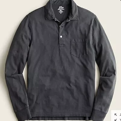 NWOT J Crew Men's L Pocket Polo Garment Dyed Slub Cotton Long Sleeve Shirt Black • $69.99