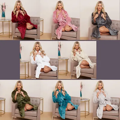 Flannel Fleece Bathrobe Womens Ladies Warm Soft Luxury Dressing Gown Bath Robe • £14.99