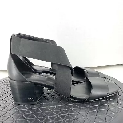 Michael Michael Kors Women Size 9 Heels Black Leather Shoes Square Toe Slip On • $39.49