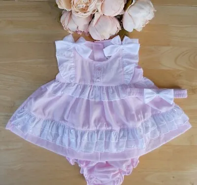 Baby Girl Pink Romper 100% Cotton Lace Frill Romper All In One Body Suit Newborn • £13.90