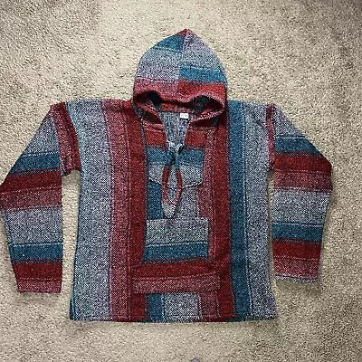 Unisex Mexican Poncho Hoodie Pullover Size Large Artesanias Sweater Multicolor • $15